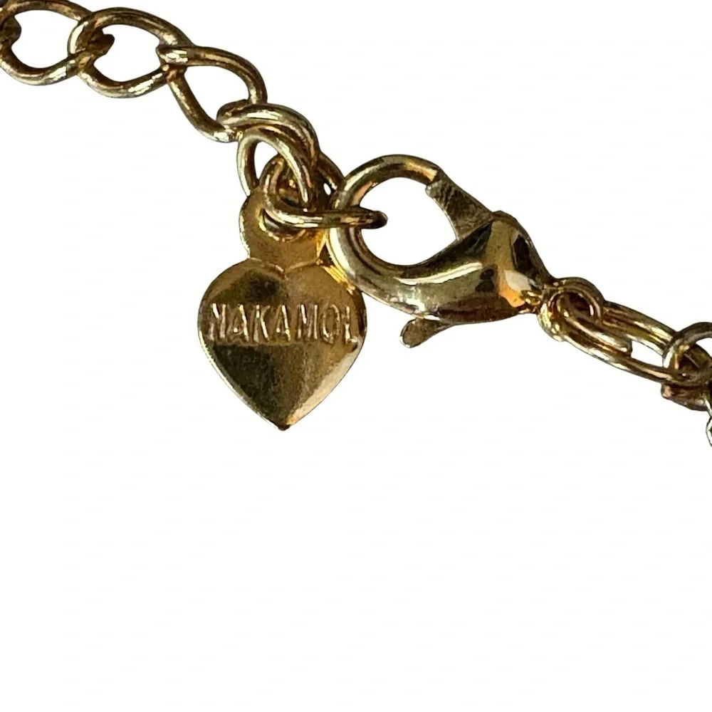 Nakamol Layered Gold Chain Necklace White Iridescent Beaded Statement